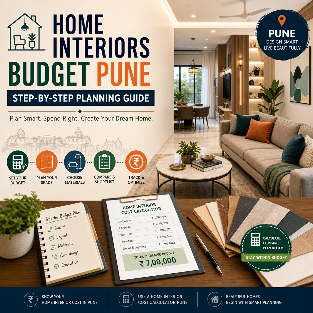 Home interiors budget planning guide for Pune with cost calculator and step-by-step planning tips