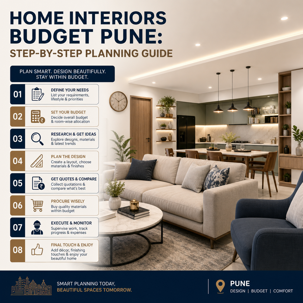 Step-by-step home interiors budget planning guide for Pune with design, budgeting, and execution tips